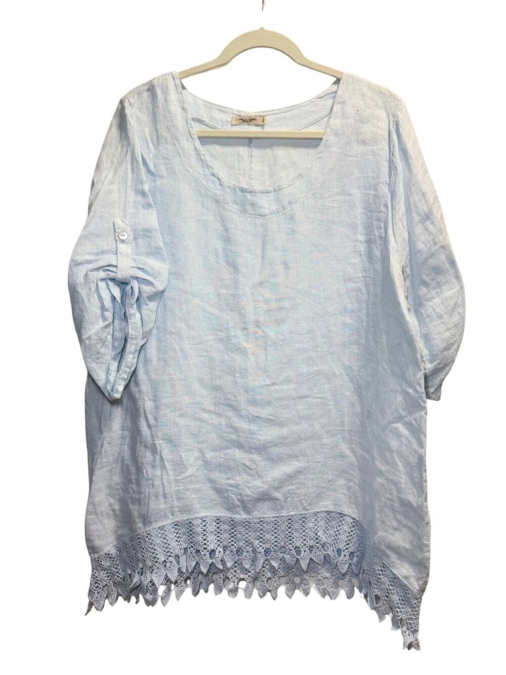 Lungo L’Arno Blue Linen Lace Trim Tunic Size 1X